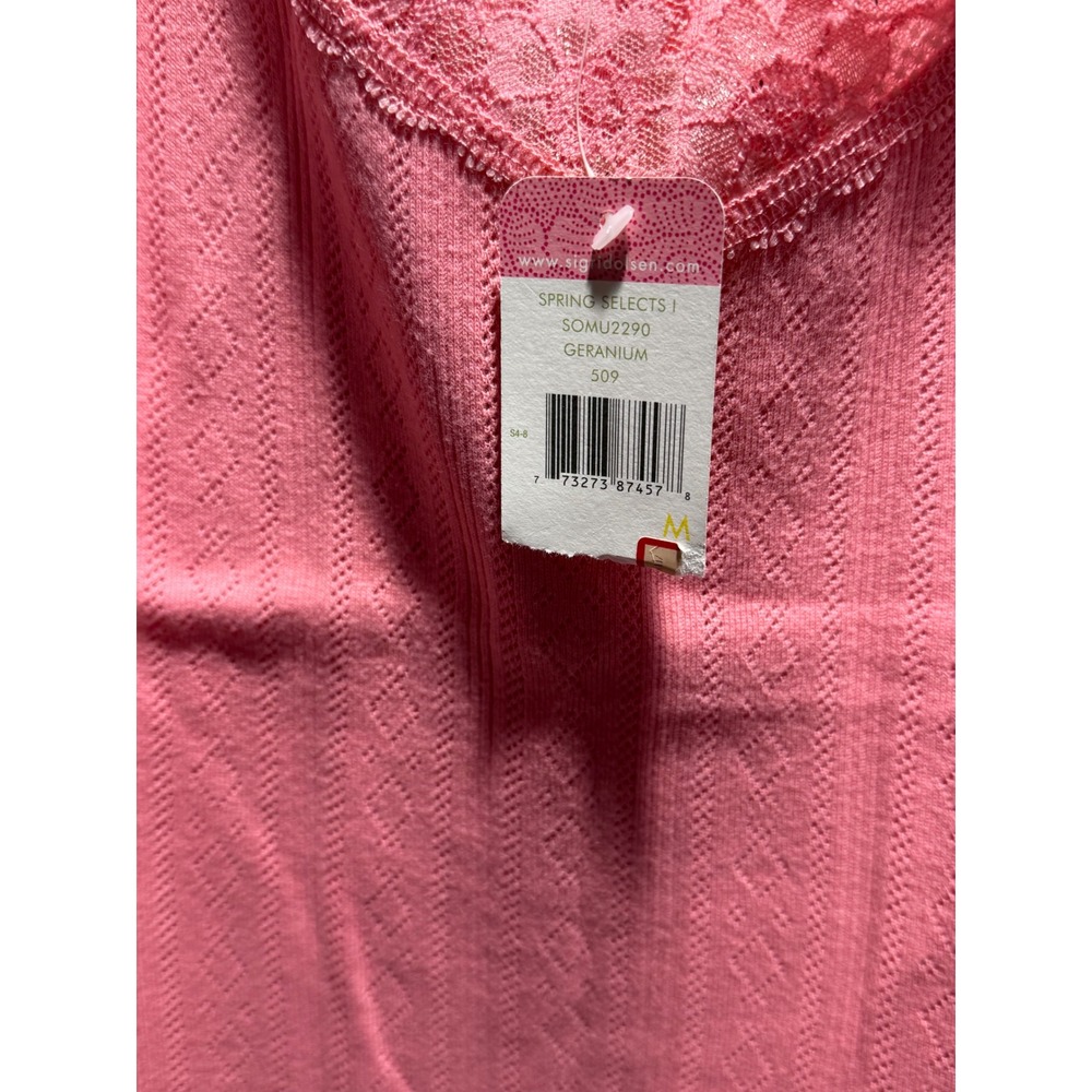 Sigrid Olsen Geranium Pink Pointelle Lace Trim Camisole Tank Top SOMU2290 NWT M - Picture 3 of 6